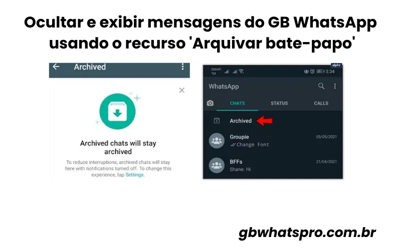 Ocultar e exibir mensagens do GB WhatsApp usando o recurso 'Arquivar bate-papo'